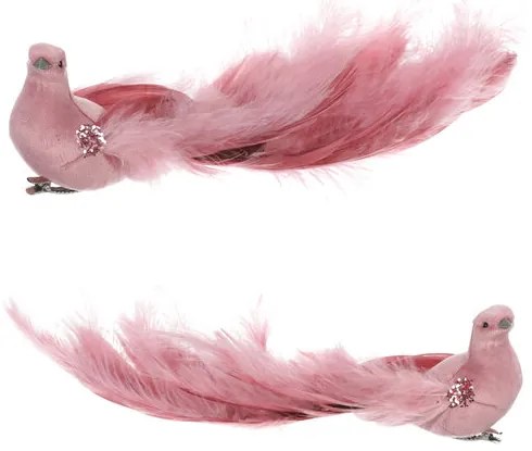 Rózsaszín páva klipszel, 25 x 8 x 6 cm, 4 darabosszett