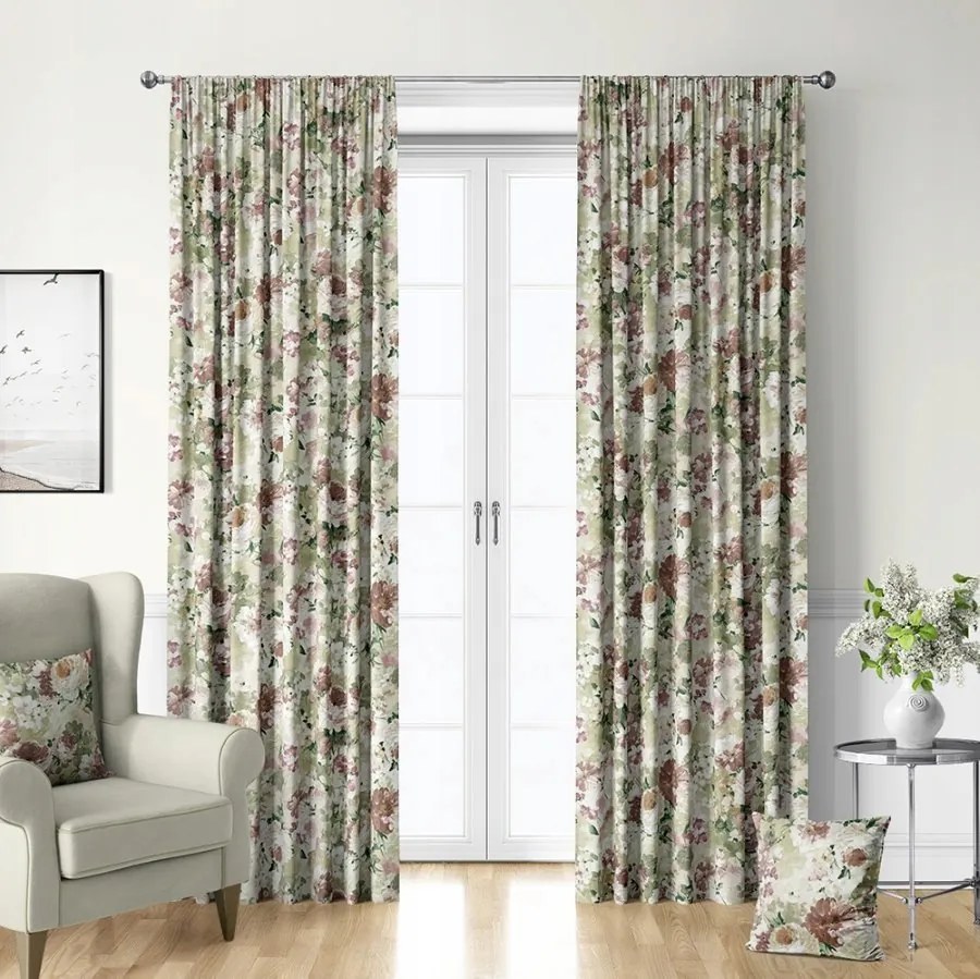 Függöny Világos Virágokkal Velvet Szalaggal 145cm széles x 270 cm magas