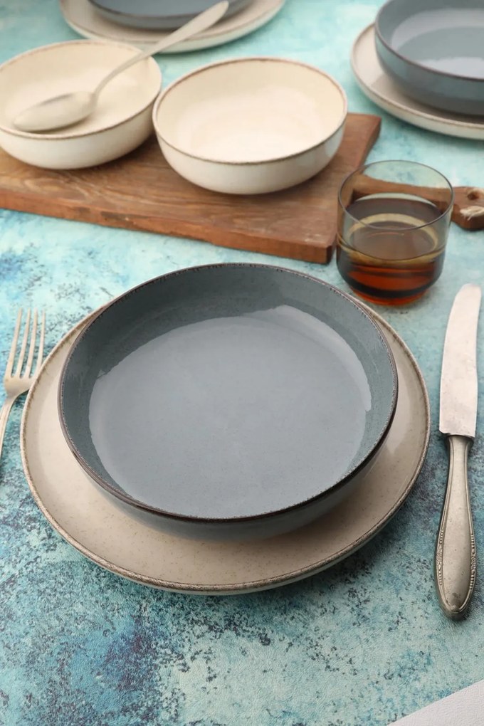 16 részes porcelán étkészlet krém-kék
