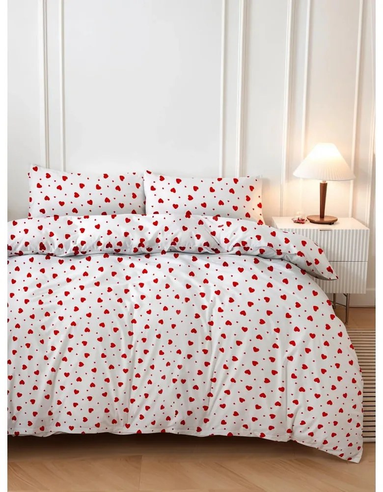 Piros-fehér kétszemélyes ágyneműhuzat 200x200 cm Love Heart – Mijolnir