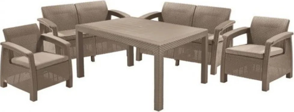 Corfu fiesta set kerti bútor garnitúra, cappuccino színben, homok párnával