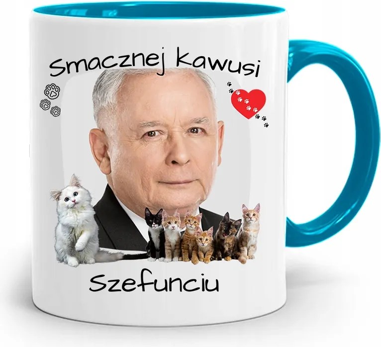 Kék Vicces Bögre Jaroslaw Kaczynski fényképes nyomattal