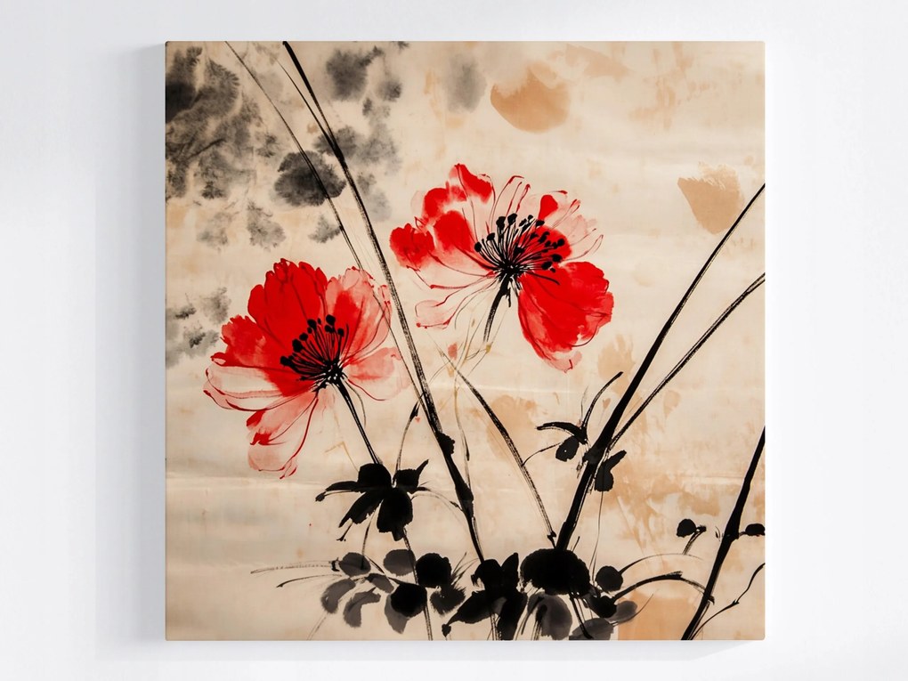 Vászonkép Canvas Grafika Virágok Pipacsok Piros Minimalizmus 40x40