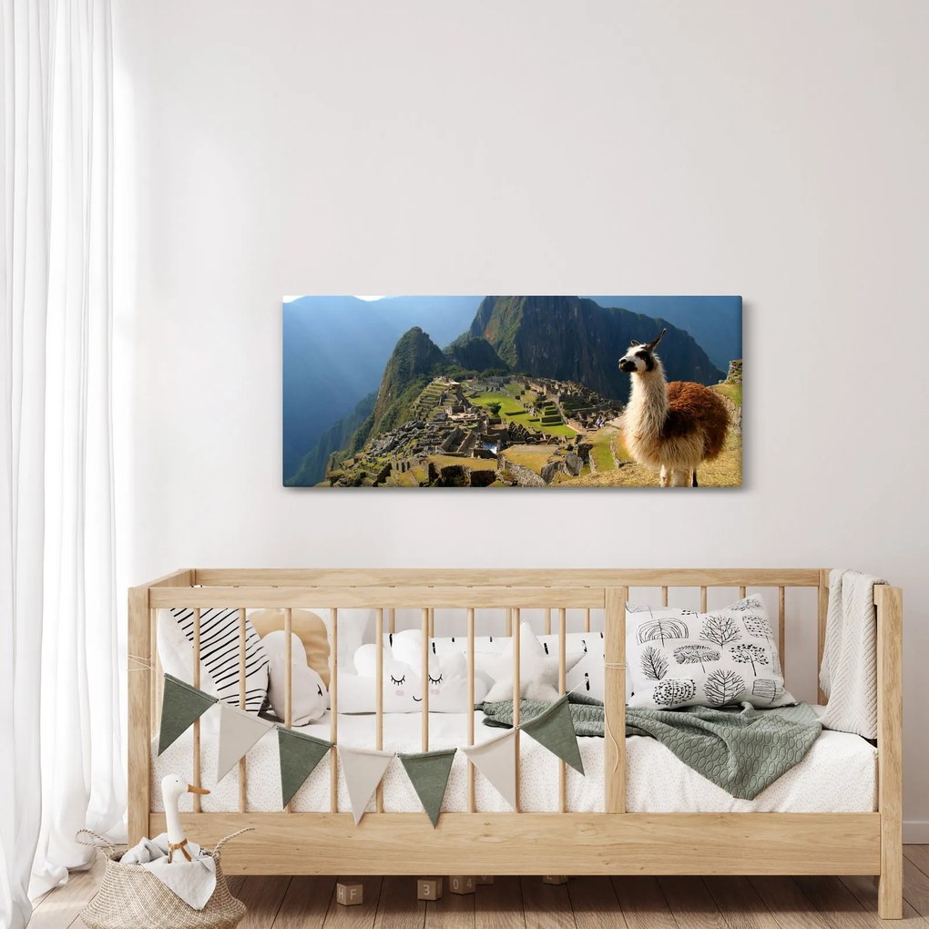 Kép - Láma és Machu Picchu (120x50 cm)