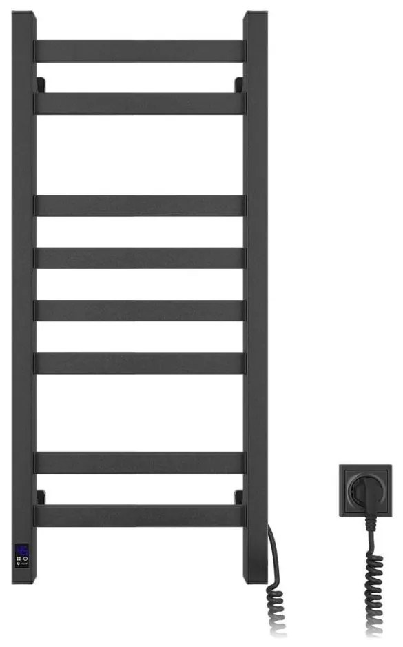 Fürdőszobai létrás törölközőszárító radiátor termosztáttal AVANGARD 251W/230V 80,6cm IP44 fekete jobb oldali