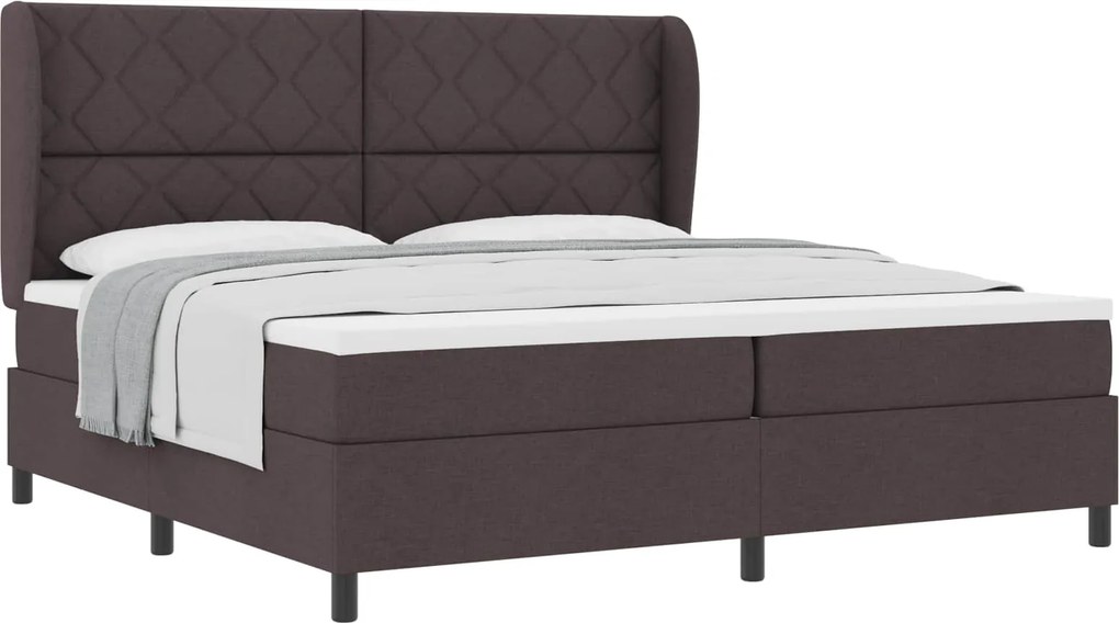vidaXL Boxrugós ágy matracmal sötétbarna 200 x 200 cm szövet