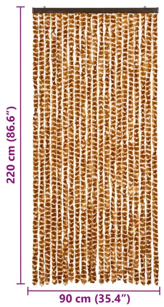 okkersárga és fehér zsenília rovarfüggöny 90 x 220 cm