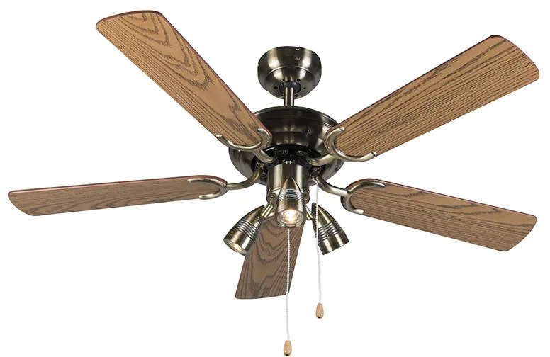 Bronz mennyezeti ventilátor fával 110 cm 3-lámpás húzókapcsolóval - Mistral
