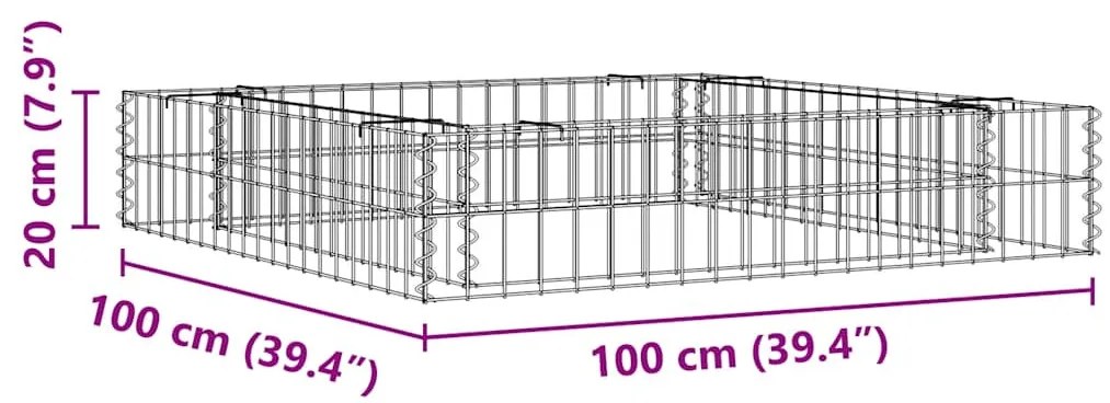 horganyzott acél gabion magaságyás 100 x 100 x 20 cm
