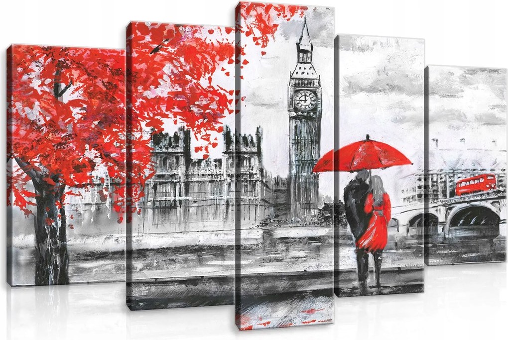 Vászonkép 100x60 London Big Ben Parlament Temze eső ősz városkép