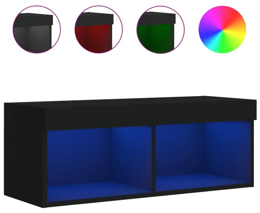 fekete TV-szekrény LED-világítással 80 x 30 x 30 cm