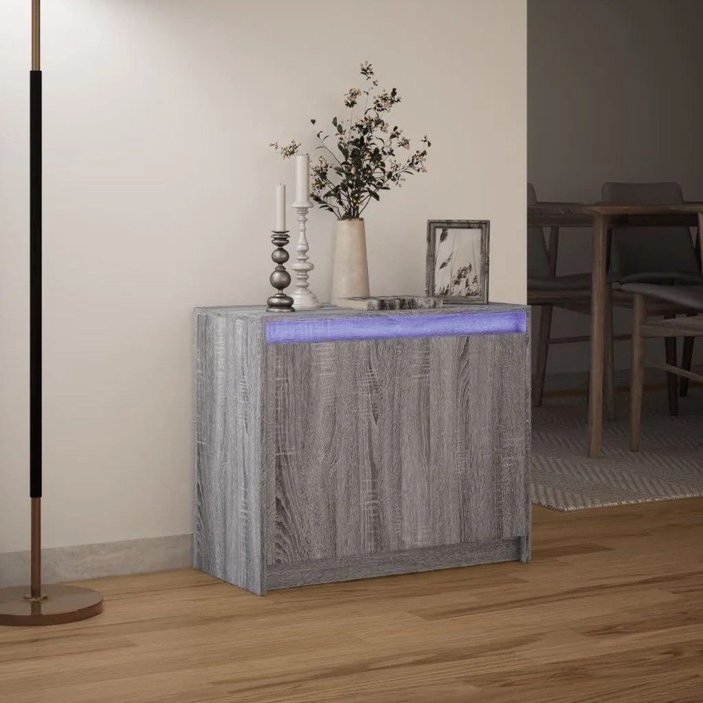 szürke sonoma szerelt fa tálalószekrény LED-del 72 x 34 x 61 cm