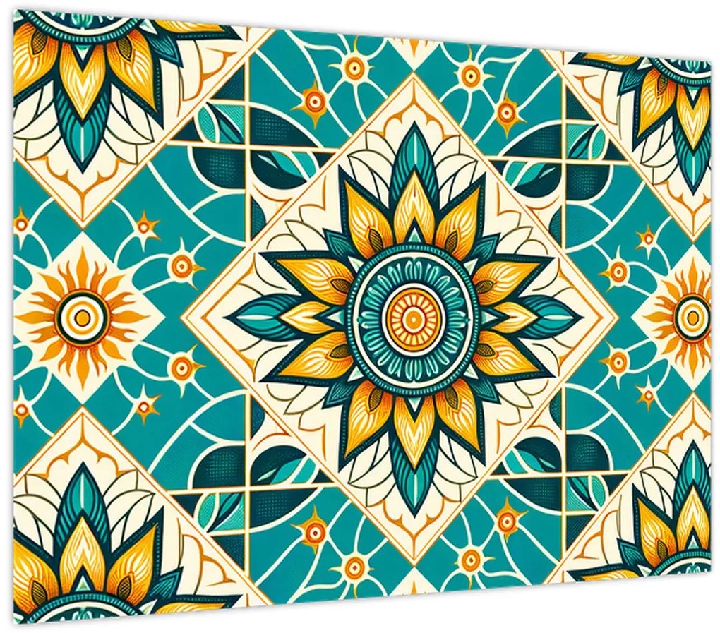 Üveg kép - Türkiz minta (70x50 cm)