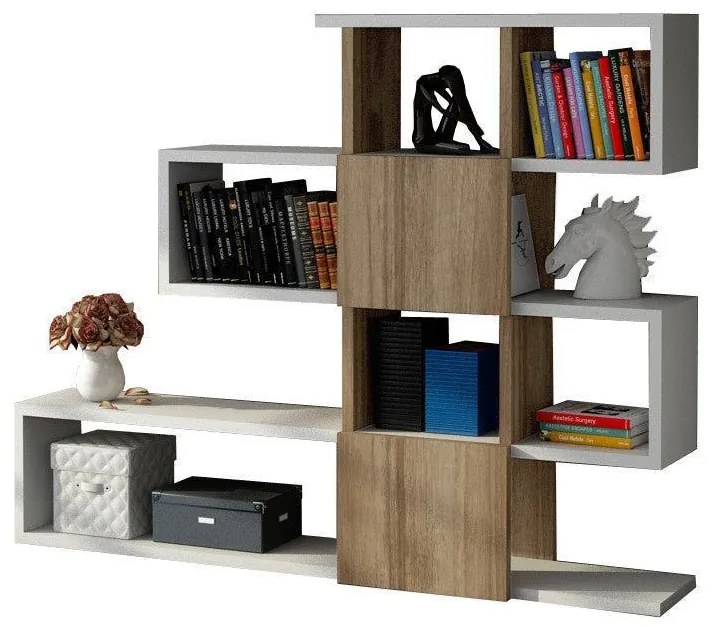 könyvespolc Karlin - White, Walnut