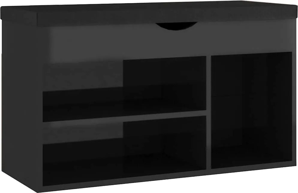 vidaXL magasfényű fekete cipőtároló pad párnával 80 x 30 x 47 cm