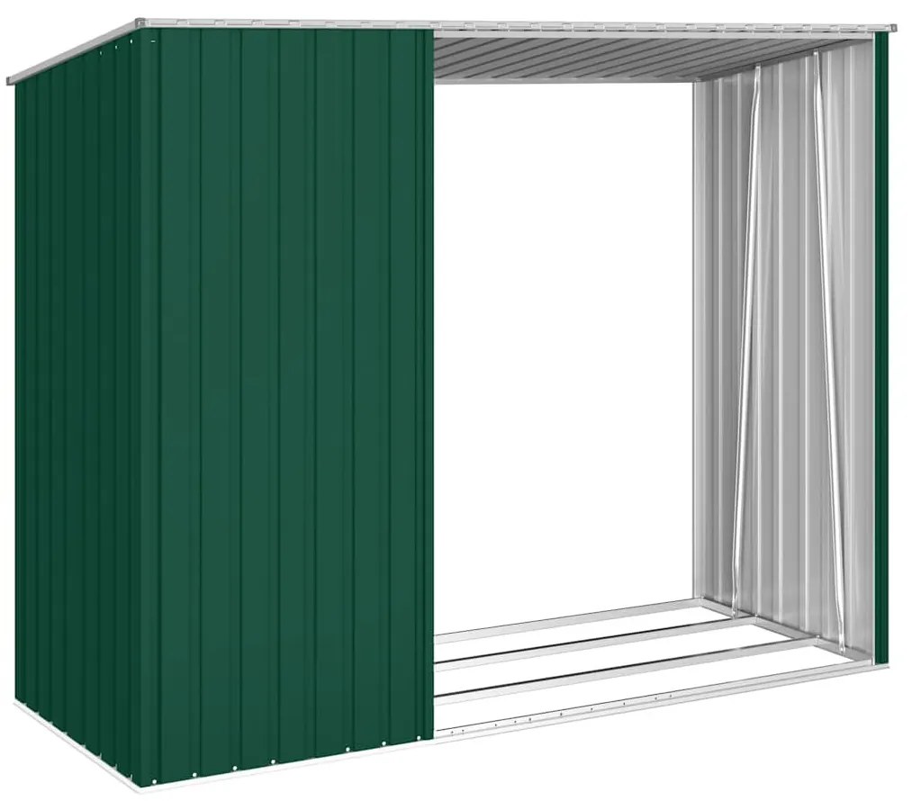 zöld horganyzott acél kerti tűzifatároló 245 x 98 x 159 cm