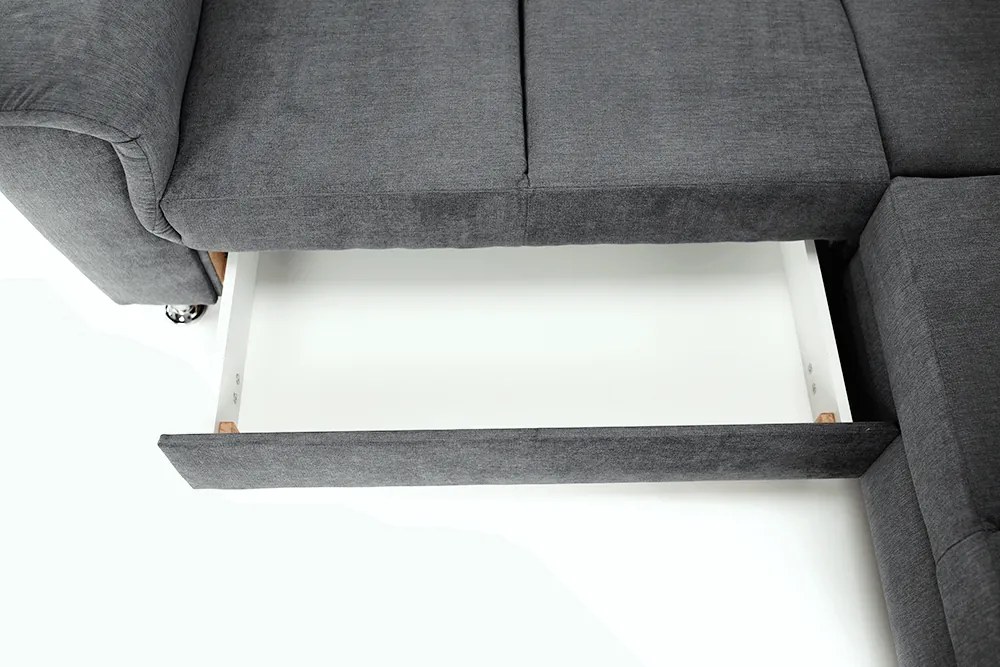 Kinyitható ülőgarnitúra, szürke szövet, balos, SANTIAGO