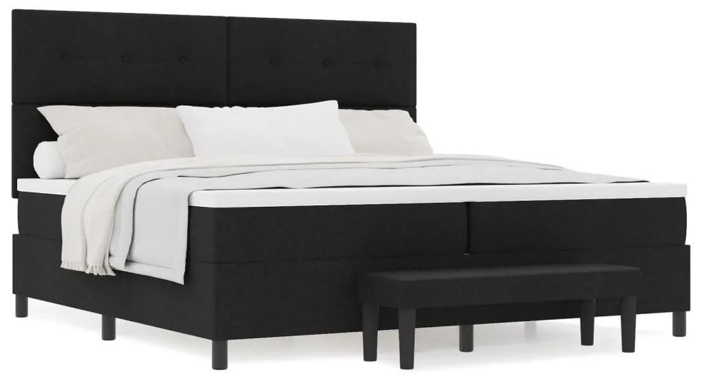 Boxspring ágy matraccal és paddal fekete 200x200 cm szövet