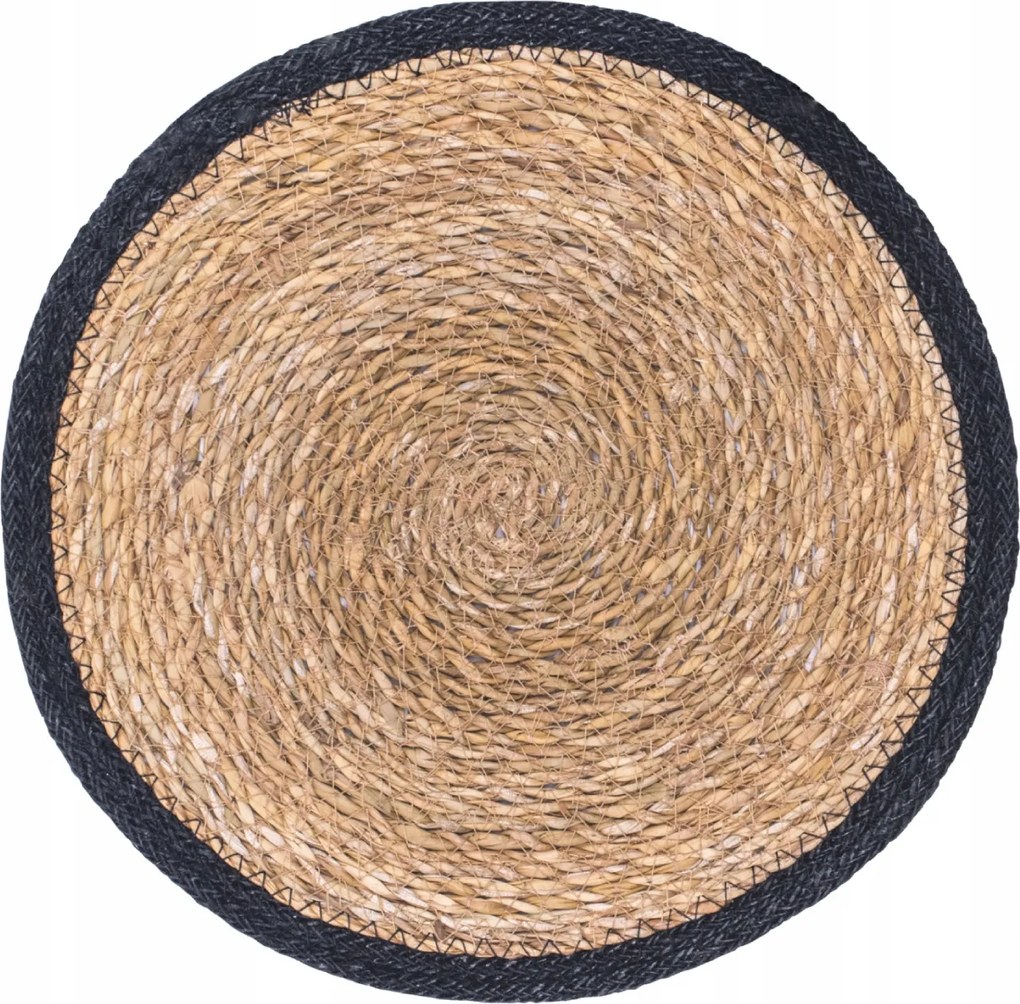 Konyhai tányéralátét kerek Wicker fekete 30 cm Boho