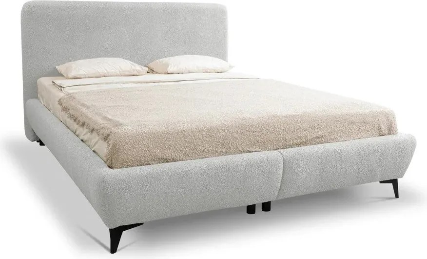 Világosszürke kárpitozott ágyneműtartós franciaágy ágyráccsal 180x200 cm Makapu – Makamii