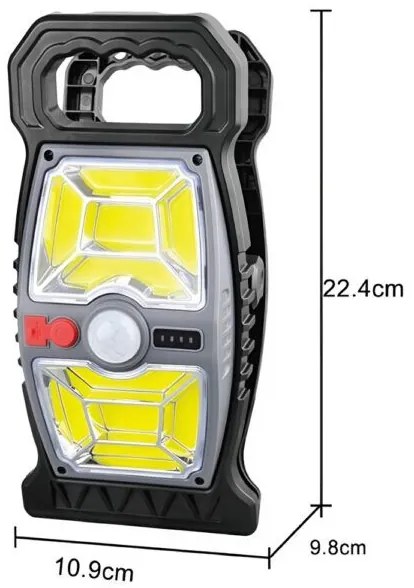 Solar LED Mozgásérzékelős Csipesz Napelem Lámpa – YX-667C, Napelemes és USB Type-C töltéssel, IP65