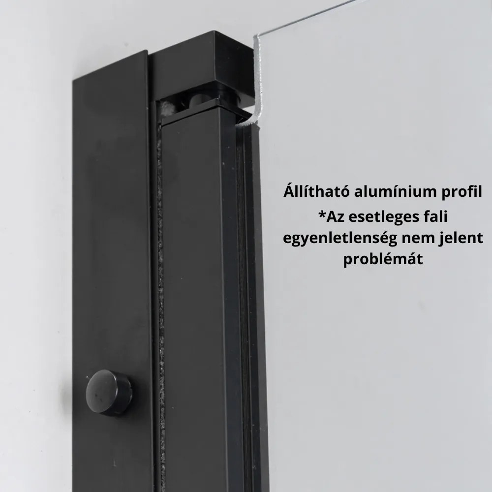 Stuxi Bari Black 80 cm széles egyszárnyú nyíló zuhanyajtó, 6 mm vízlepergető üveggel, matt fekete profillal, 195 cm magas
