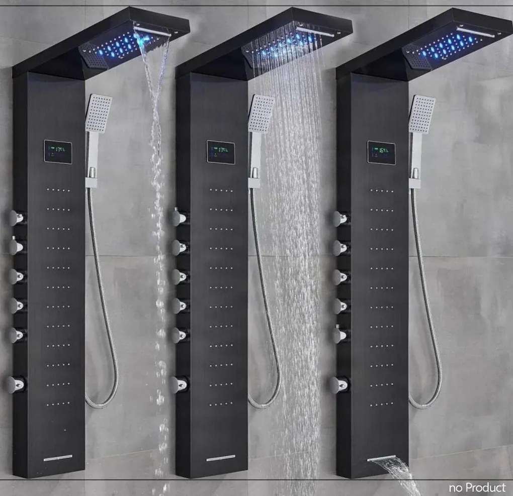 Zuhanyrendszer EYN BSP2040 LED-kijelzővel, vízesés kifolyóval, többféle színváltozatban — Fekete — Fali