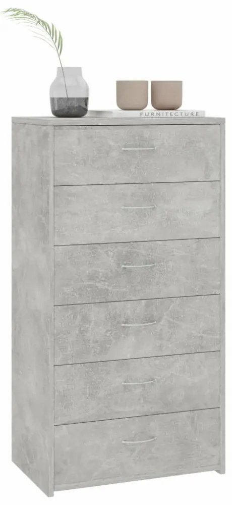 6-fiókos betonszürke szerelt fa tálalószekrény 50 x 34 x 96 cm