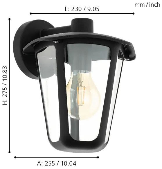 Eglo 98121 - Kültéri fali lámpa MONREALE 1xE27/60W/230V IP44 fekete