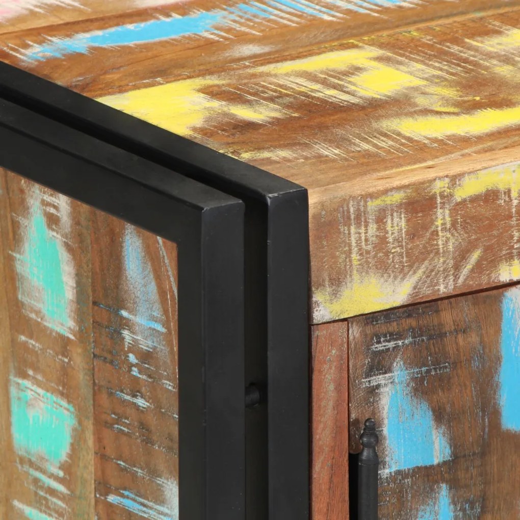 Cipőszekrény Fekete 30x30x40 cm Tömör újrahasznosított fa és Acél