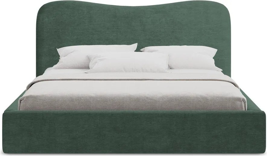 Zöld kárpitozott ágyneműtartós franciaágy ágyráccsal 140x200 cm Kahai – Makamii
