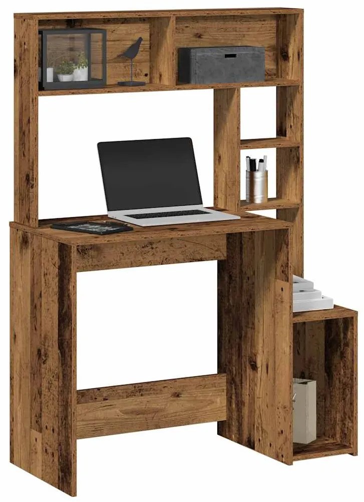 vidaXL antik fa színű szerelt fa íróasztal polcokkal 100x45x140 cm