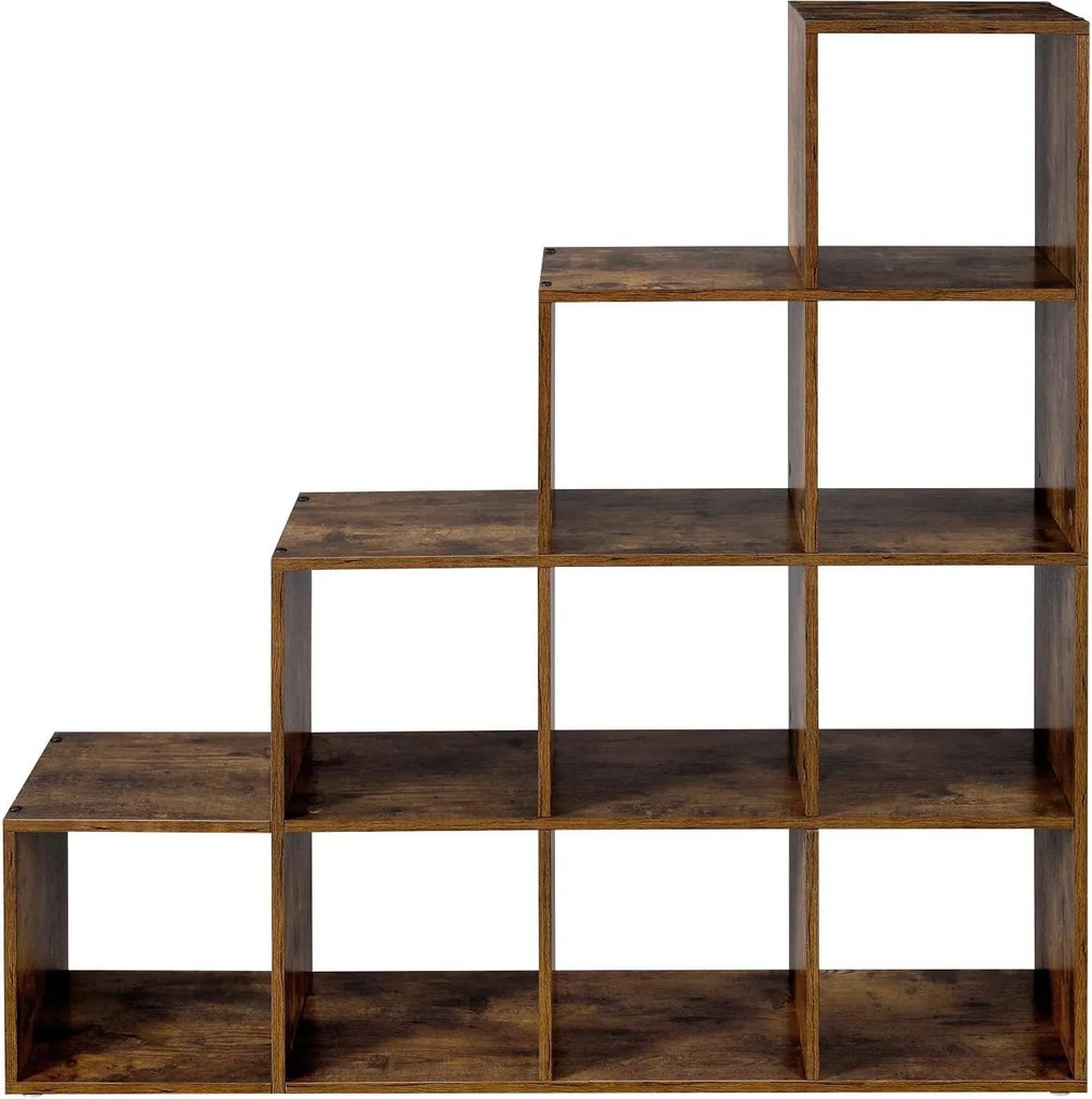 Könyvespolc, 10 kockás tároló, 129,5 x 29 x 129,5 cm, rusztikus barna