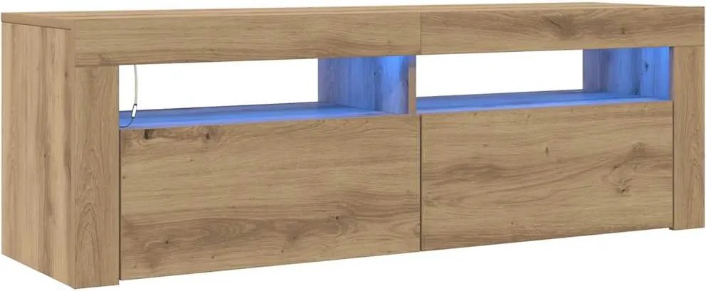 vidaXL kézműves tölgy szerelt fa TV-szekrény LED-ekkel 120x35x40 cm