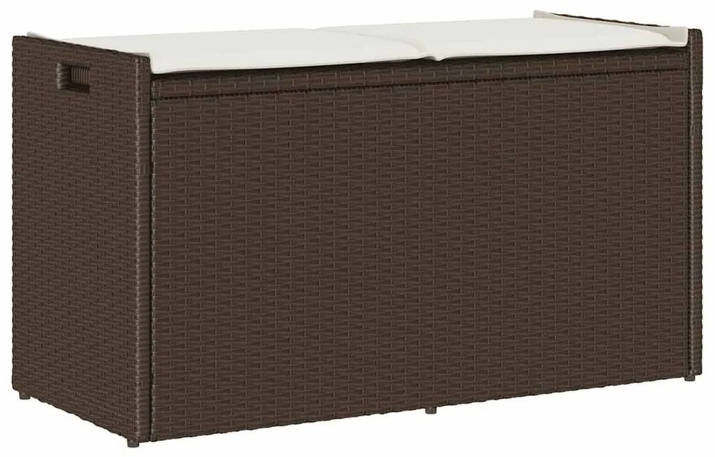 Barna polyrattan kültéri tárolópad párnával 100 cm