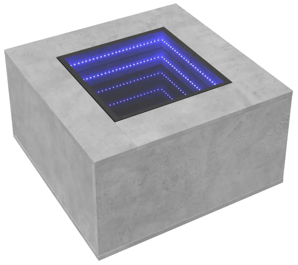 betonszürke szerelt fa dohányzóasztal LED-del 60 x 60 x 40 cm