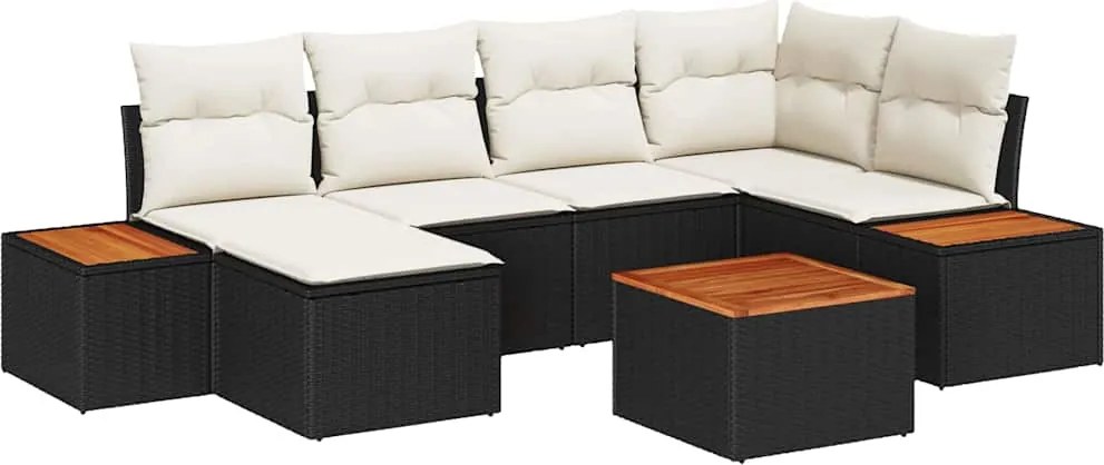 vidaXL Kerti Kanapé Szett párnával 7 pcs Fekete és Krém Polyrattan
