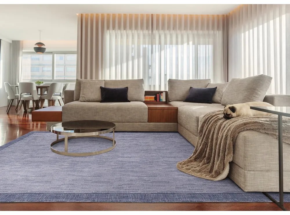 Sötétkék gyapjú szőnyeg 133x180 cm Linea – Agnella