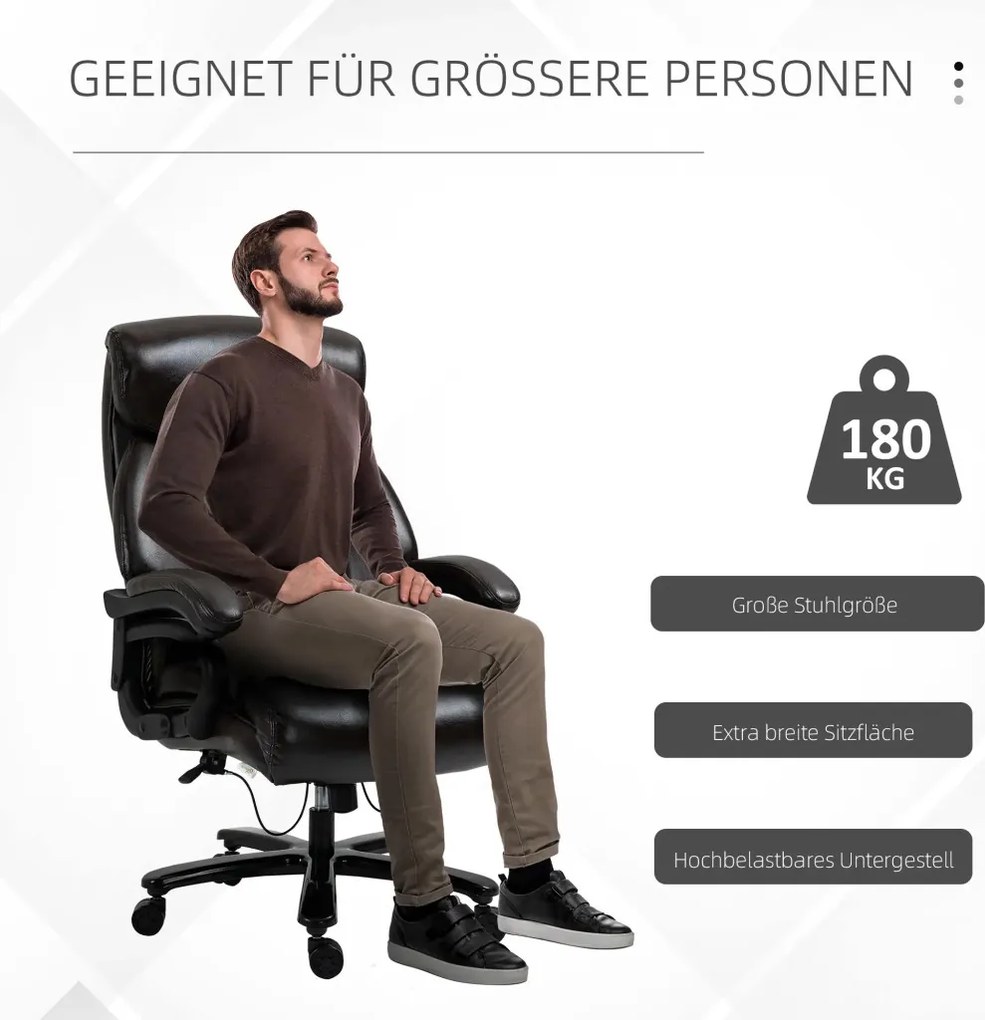 Vinsetto Főnöki irodai szék, 180 kg teherbírás, ergonomikus kialakítás, állítható magasságú, műbőr, barna.