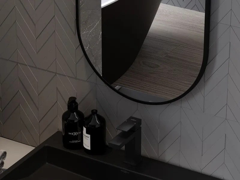 Mexen Loft ovális fürdőszobai tükör 80 x 40 cm, fekete keret - 9851-080-040-000-70