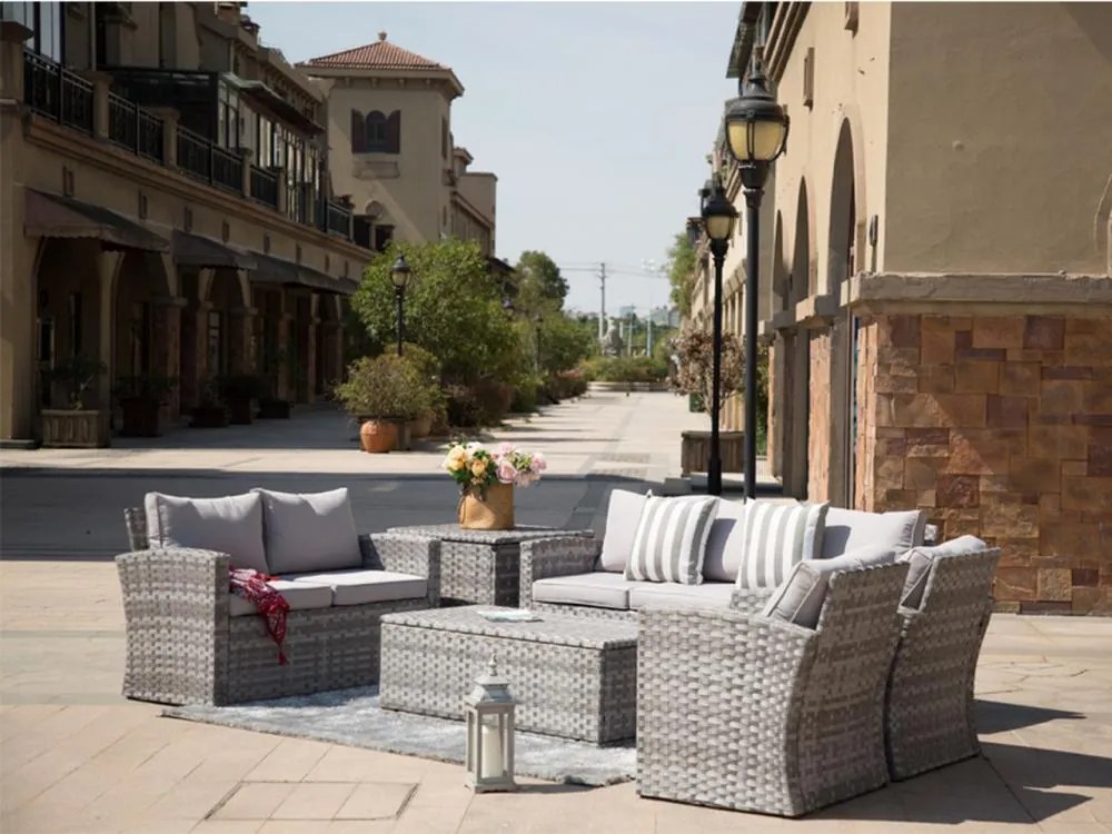 AUCKLAND Nagy kerti ülőgarnitúra tárolóval a párnákra - szürke