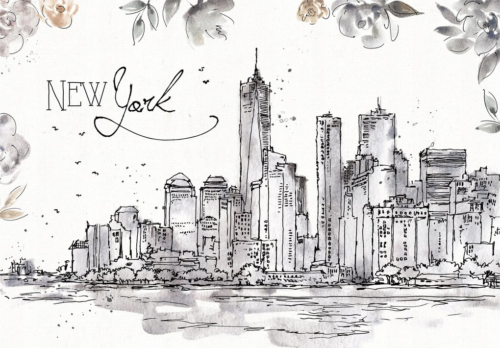Fotótapéta New York Akvarell város vázlat vinil 368x254 +ragasztó
