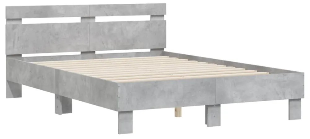 betonszürke szerelt fa ágykeret fejtámlával 135x190 cm