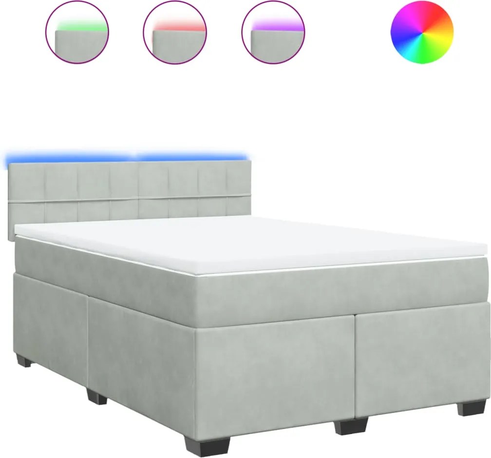 vidaXL világosszürke bársony rugós ágy matraccal 140x190 cm
