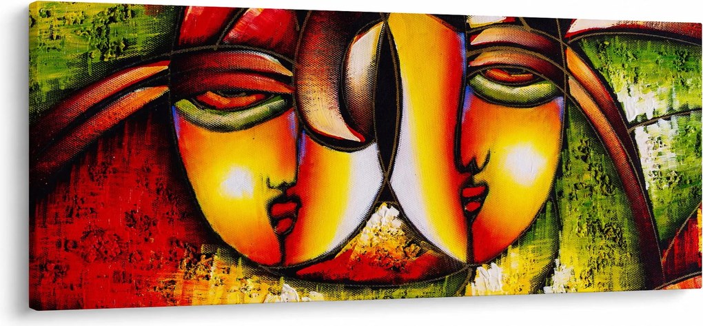 Kép - olajfestmény, absztrakt arcok (120x50 cm)