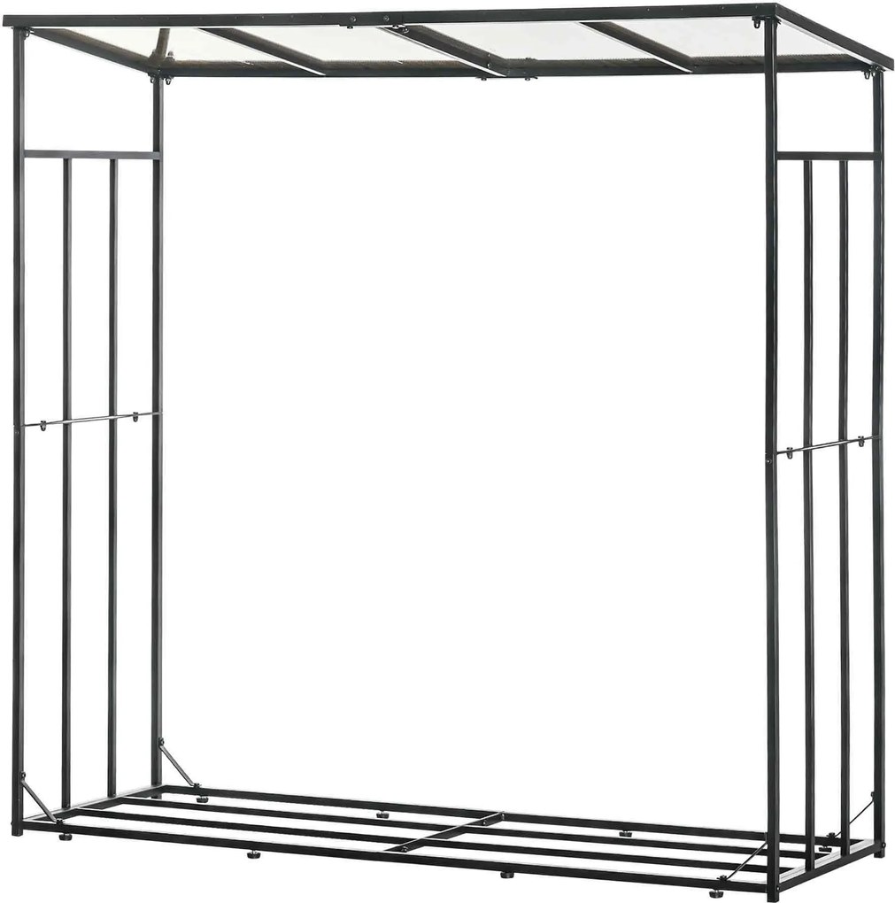 Outsunny Kültéri Fa Tároló Szerkezet Fém Kerettel és Polikarbonát Tetővel, Tűzifatartó 2100 kg Teherbírással, 185x67x185 cm, Fekete | Aosom
