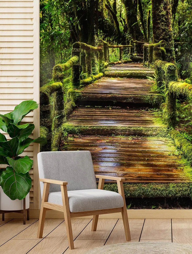 Gario Fotótapéta Egy híd a zöld erdőben Anyag: Vlies, Méret: 200 x 280 cm