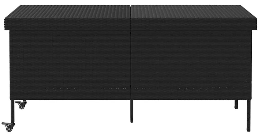 fekete polyrattan kerti tárolóláda kerekekkel 160x55x75 cm