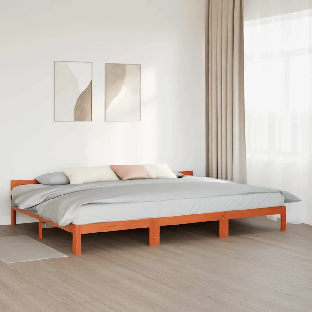 családi ágykeret matrac nélkül viaszbarna 270x200 cm