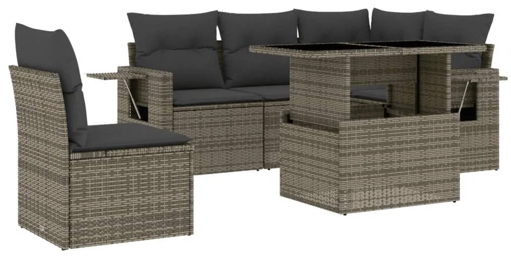 6 részes szürke polyrattan kerti ülőgarnitúra párnákkal